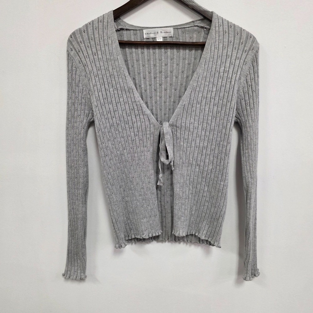 Chelsea &‎ Theodore Womens Pointelle Knit Cardigan Size M Y2K Coquette Dainty